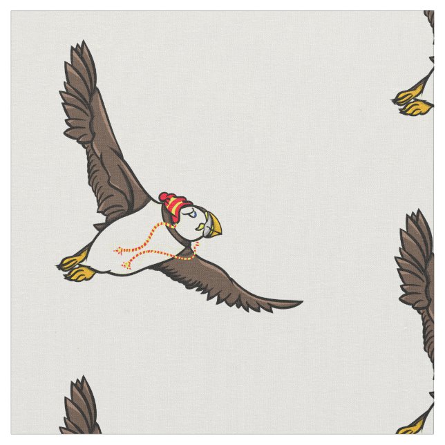 Tecido Puffin Vestindo Um Chapéu Conhecido (Detalhe)