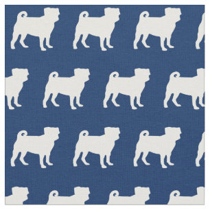 Tecido Pug Dog Silhout Marinho Pet Blue