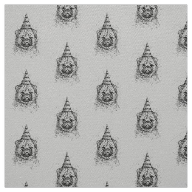 Tecido Pug Party Scribble (Modelo)