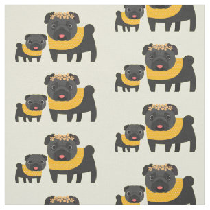 Tecido Pugs Pretos