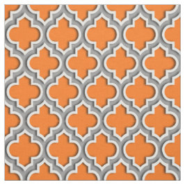 Tecido Pumpkin Laranja, Cinza Escura Quatrefoil Marroquin