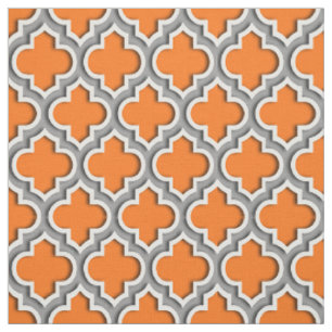 Tecido Pumpkin Laranja, Cinza Escura Quatrefoil Marroquin