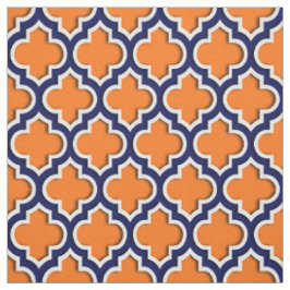 Tecido Pumpkin Laranja, Marinho Azul Quatrefoil Marroquin