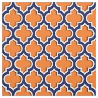Tecido Pumpkin Laranja, Marinho Azul Quatrefoil Marroquin