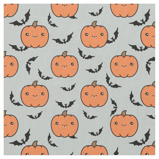 Tecido Pumpkins e Morcegos Bonitos Jack-O-Lanterna (Detalhe)
