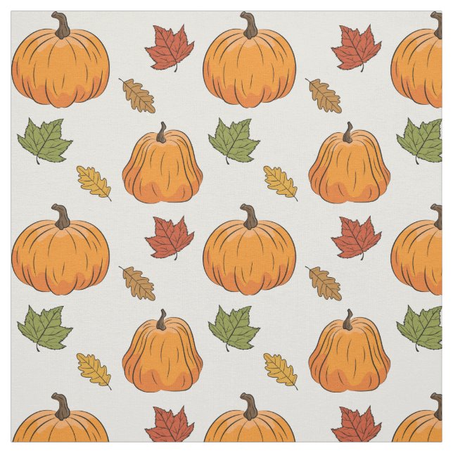 Tecido Pumpkins Laranja E Padrão De Folhas De Outono (Modelo)