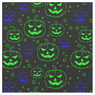 Tecido Pumpkins verde e azul em preto