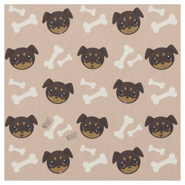 Tecido Puppy e Ossos do Rottweiler Cute (Detalhe)