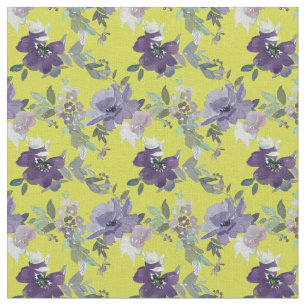 Tecido Purple Floral em Amarelo Watercolor