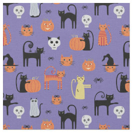 Tecido Púrpura de Gato de Halloween Spooky