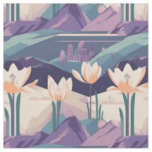 Tecido Púrpura Vintage Crocus Geométrico Design