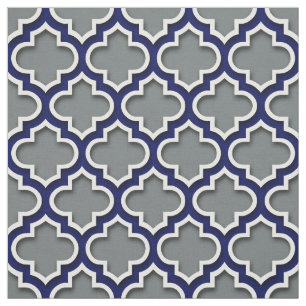 Tecido Quatrefoil Branco de Cinza de carvão Marinho marr