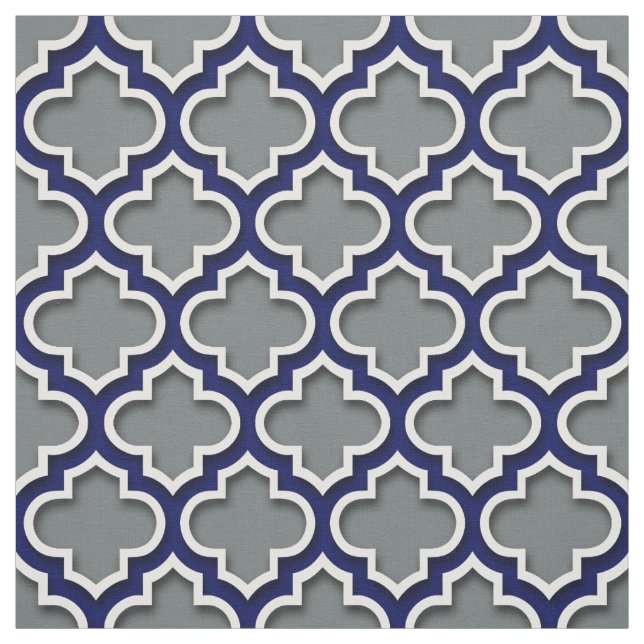 Tecido Quatrefoil Branco do Marinho de carvão Cinza marro (Modelo)