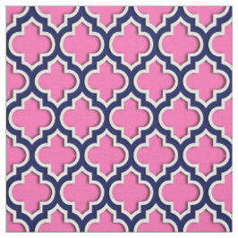 Tecido Quatrefoil de cor rosa-quente, azul-Marinho marroq