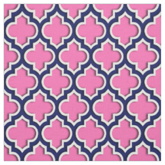 Tecido Quatrefoil de cor rosa-quente, azul-Marinho marroq