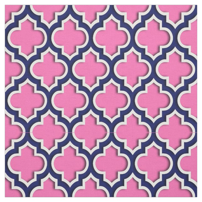 Tecido Quatrefoil de cor rosa-quente, azul-Marinho marroq (Modelo)