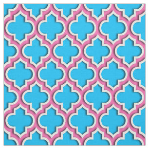 Tecido Quatrefoil marroquino cor-de-rosa-azul Capri #5DS