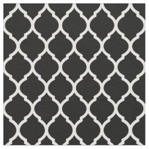 Tecido Quatrefoil marroquino preto e branco
