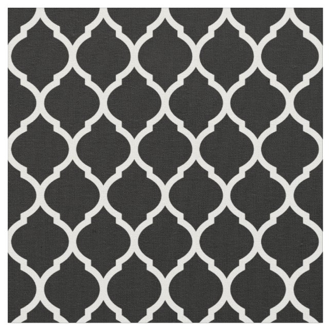 Tecido Quatrefoil marroquino preto e branco (Detalhe)