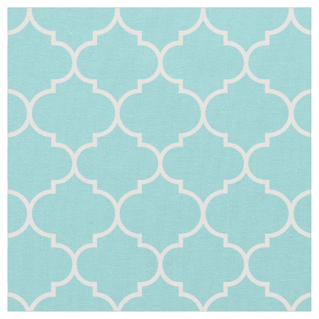 Tecido Quatrefoil marroquino Shell Aqua & White (Detalhe)