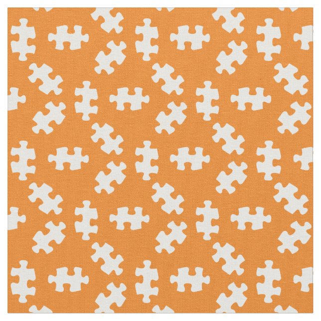 Tecido Quebra-cabeça peças laranja e brancas (Detalhe)