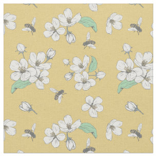 Tecido Querida Bee Floral Dourada