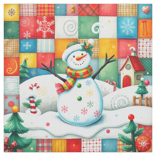 Tecido Quilt Look Patchwork Christmas Snowman (Amostra)