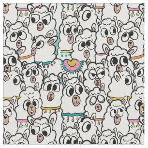 Tecido Quirky Cartoon Llama Herd Doodle
