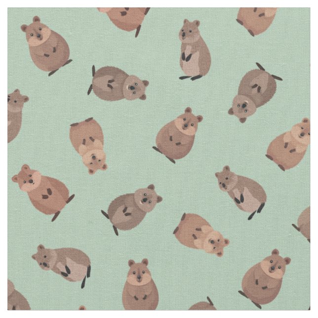 Tecido Quokkas Ilustrados em Verde Claro (Detalhe)