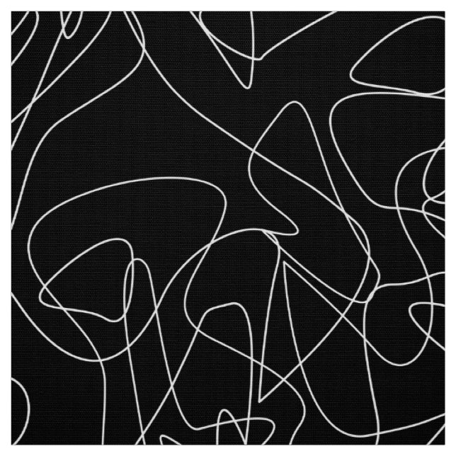 Tecido Rabiscos abstratos brancos em fundo preto escuro (Modelo)