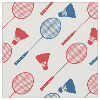 Tecido Rackers de badminton vermelho e azul em branco