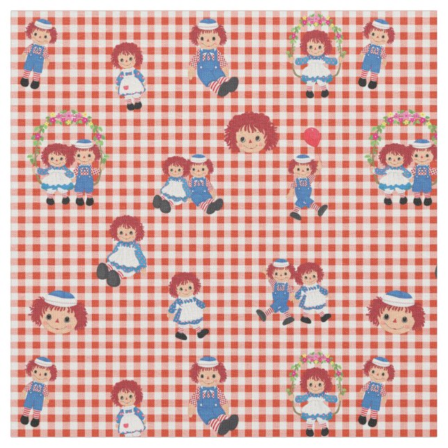 Tecido Raggedy Ann e Andy no Red Gingham (Detalhe)