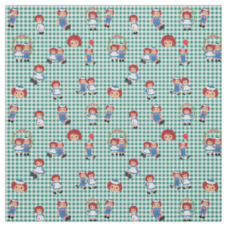 Tecido Raggedy Ann e Andy sobre Gingham Verde