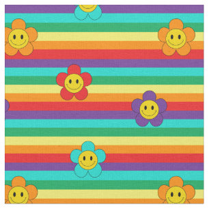 Tecido Rainbow Stripes e Hippie Flowers Padrão