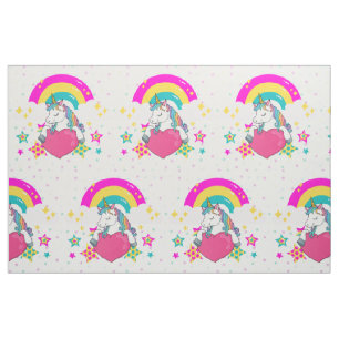 Tecido Rainbow Unicorn com estrelas