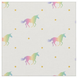 Tecido Rainbow Unicorns e Dourado padrão de estrelas