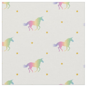 Tecido Rainbow Unicorns e Dourado padrão de estrelas
