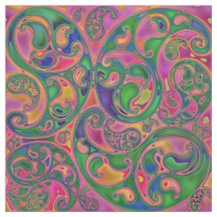 Tecido Raios e Espirais de Paisley Brilhantes e Coloridos