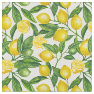 Tecido Ramais de limão em verde e amarelo