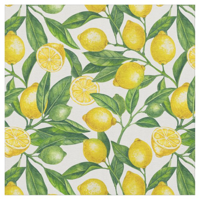 Tecido Ramais de limão em verde e amarelo (Detalhe)
