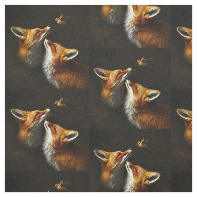 Tecido Raposa Cura e Aves Animais (Modelo)