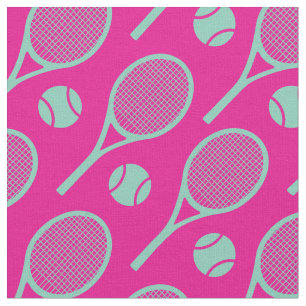 Tecido 💗 🤩 🎾 raquetes de Tênis em fundo rosa -