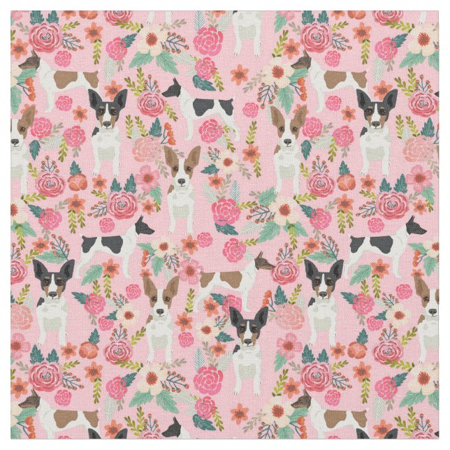 Tecido rato terrier cão vintage florals rosa (Detalhe)