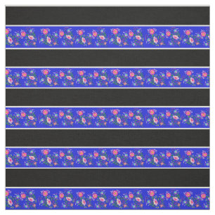 Tecido Real azul/preto, faixa branca de pinos, floral fol