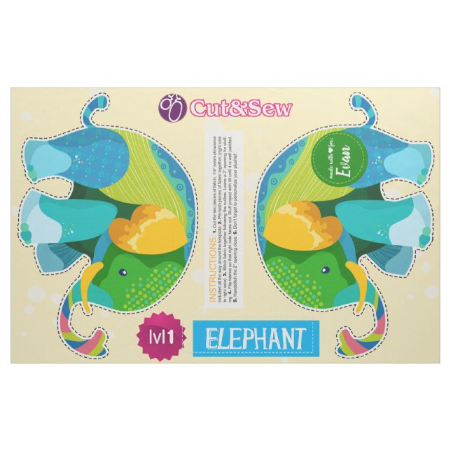 Tecido Recortar e mastigar elefante de patch - Projeto Ea (Fat Quarter)