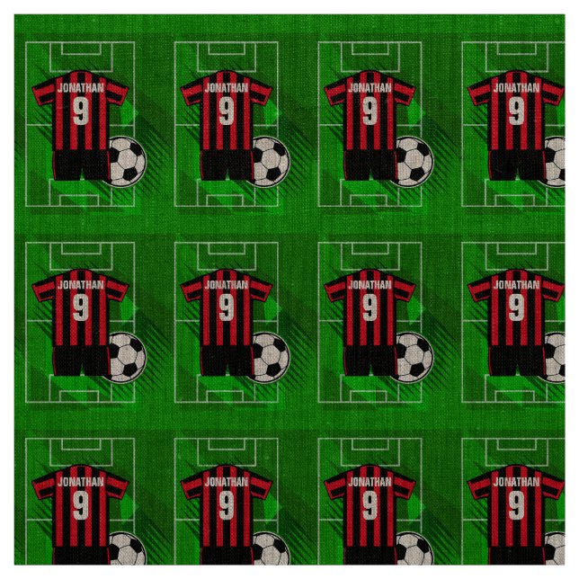Tecido Red and Black Stripes personalizadas do futebol Je (Modelo)