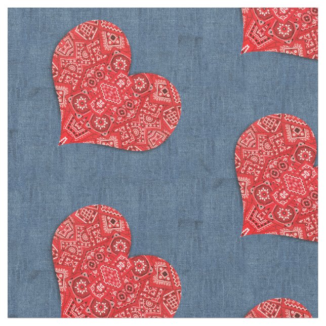 Tecido Red Bandana Heart Denim Combo (Detalhe)