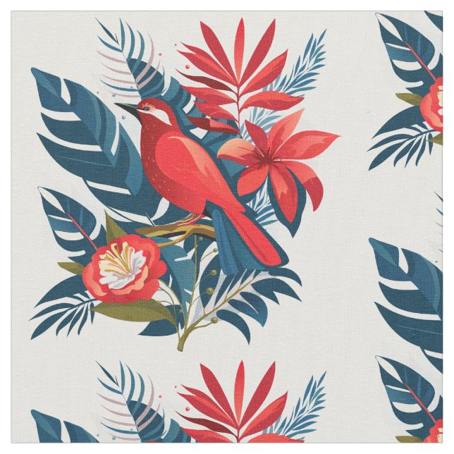 Tecido Red bird & flowers pattern Winter Holiday Artistic (Detalhe)