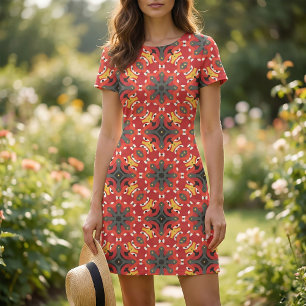 Tecido Red Ethnic Boho Oriental árabe Padrão da Mesquita