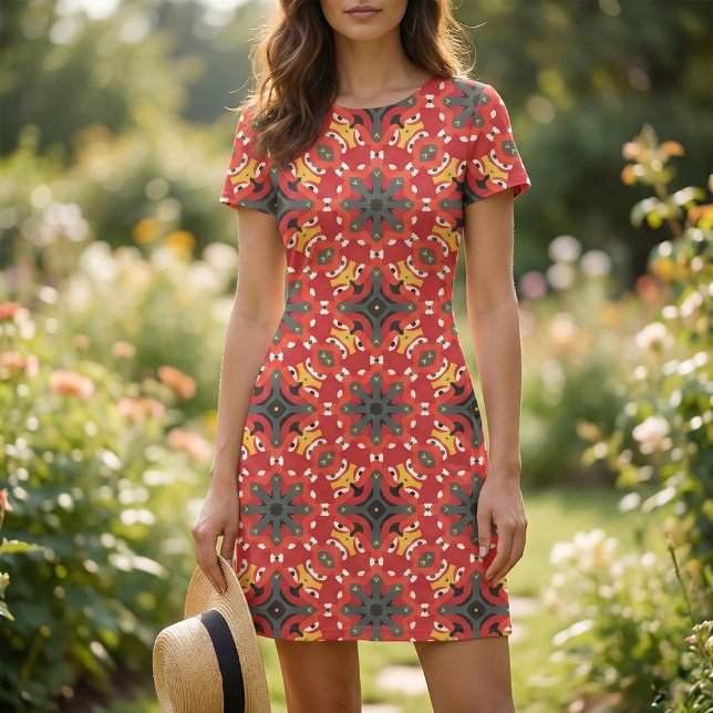 Tecido Red Ethnic Boho Oriental árabe Padrão da Mesquita (Criador carregado)